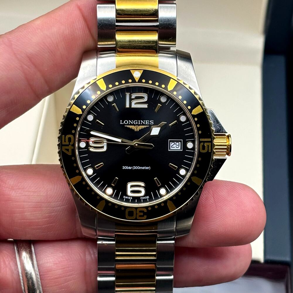 Longines HydroConquest L3.740.3.56.7  Mens 41mm Two-Tone Black Dial Diver Watch